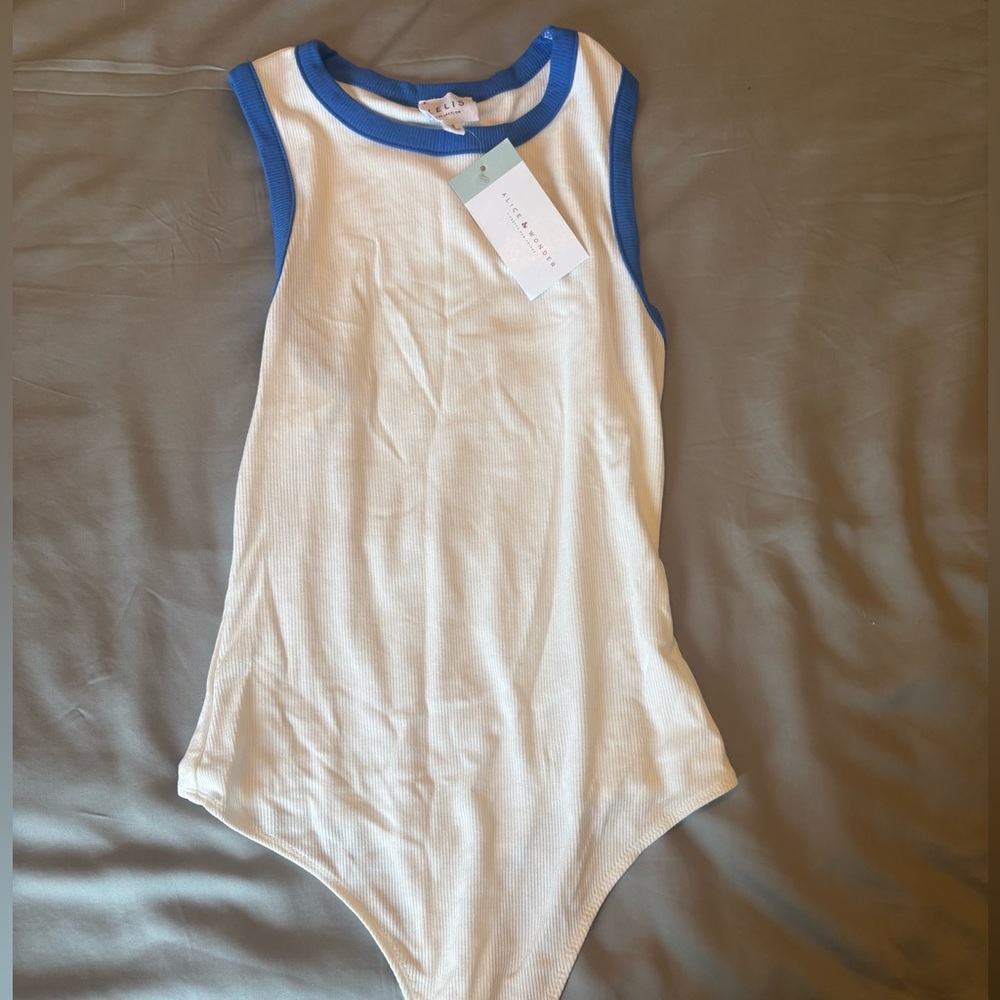 Elegant White and Blue Trim Bodysuit